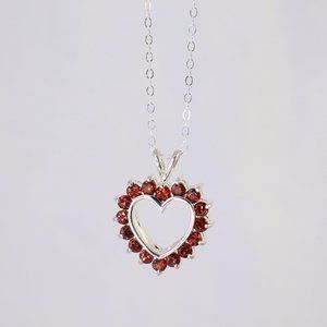 Red Rhinestone Heart Pendant Necklace Reversible Sterling Silver Clear Red 18"